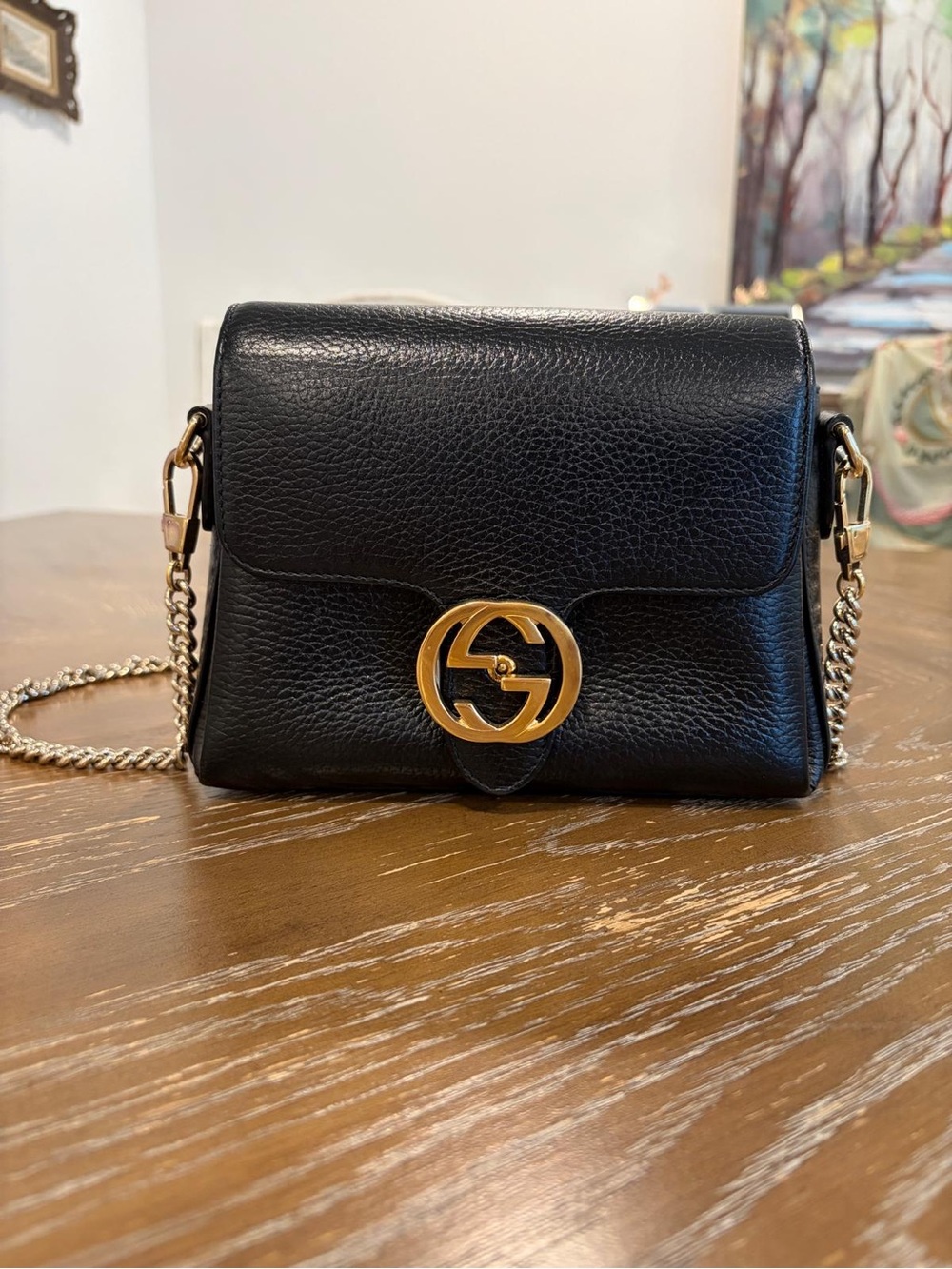 Gucci Shoulder Bag Black Leather Made in Italy